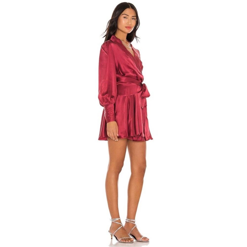 Zimmermann Silk Wrap Mini Dress Burgundy Long Sleeve Tie Waist US 8 (3) - Picture 2 of 16